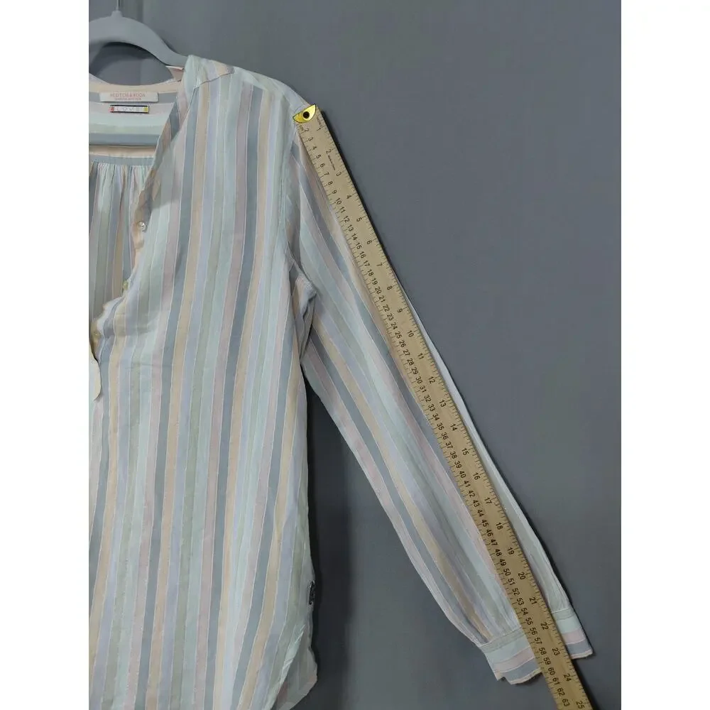 Maison Scotch White V-Neck Striped Breathable Blouse Women Size 1